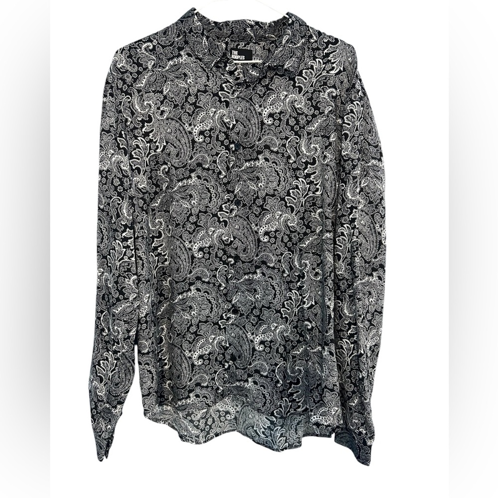 The Kooples Paisley Print Button Down Shirt  Black White Long Sleeve NWT Large
